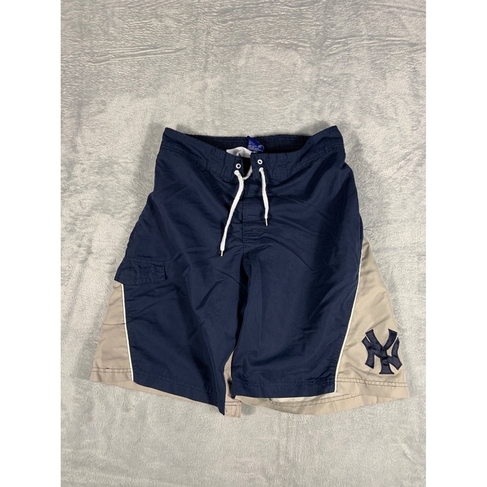 MLB Genuine Merchandise New York Yankees Men Size L Swim Trunks Navy Blue Tan